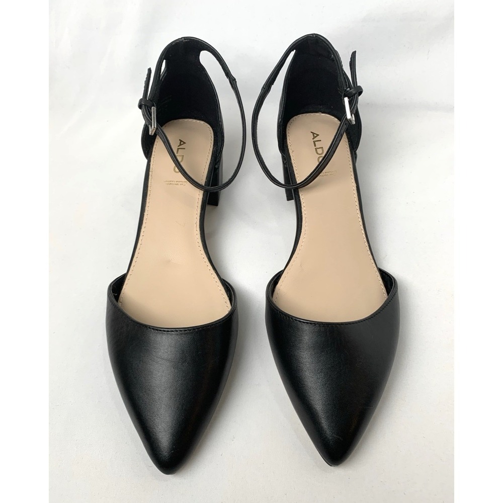 Aldo D'orsay Pumps Womens 9 Black Leather Pointed Toe Ankle Strap Block Heel